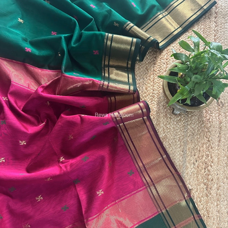 Maheshwari Green Zari Butti Saree SW045