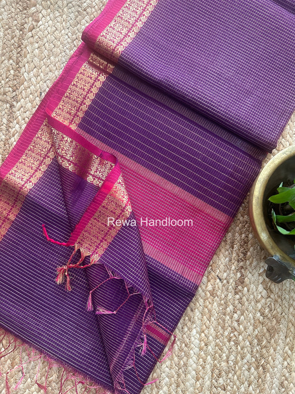 Maheshwari Purple Tissue Silk Saree TCB0077 Rewa Handloom