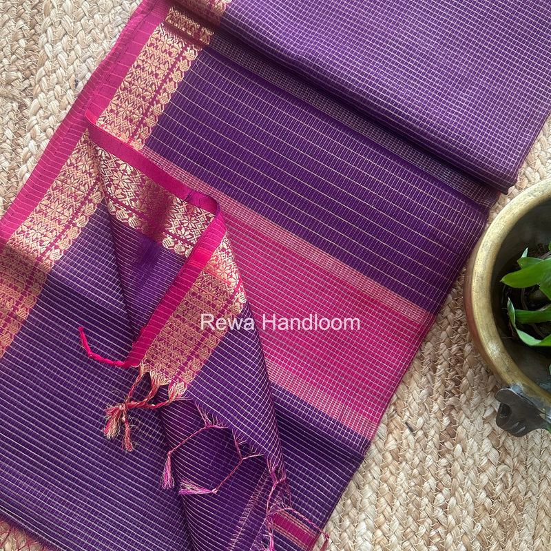 Maheshwari Purple Tissue Silk Saree TCB0077 Rewa Handloom