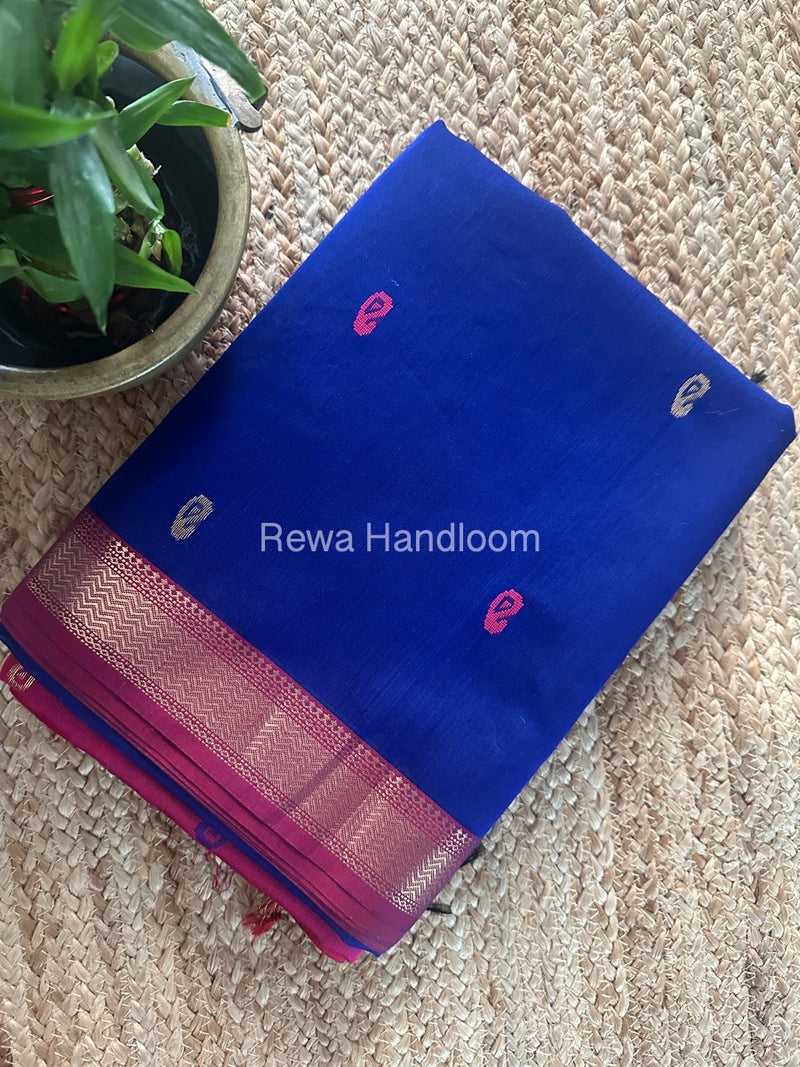 Maheshwari Blue Zari Butti Saree SBT0076