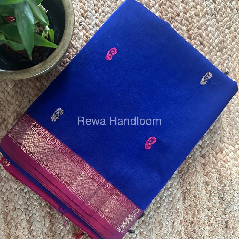 Maheshwari Blue Zari Butti Saree SBT0076