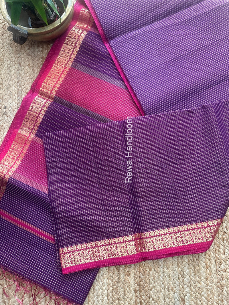 Maheshwari Purple Tissue Silk Saree TCB0077 Rewa Handloom