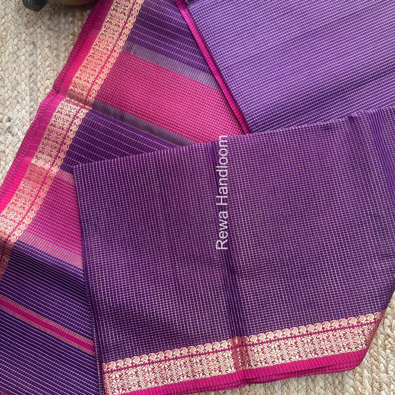 Maheshwari Purple Tissue Silk Saree TCB0077 Rewa Handloom