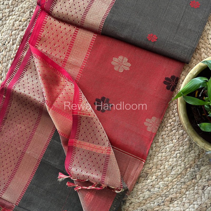 Maheshwari Black Tissue Silk Saree-TBBS07