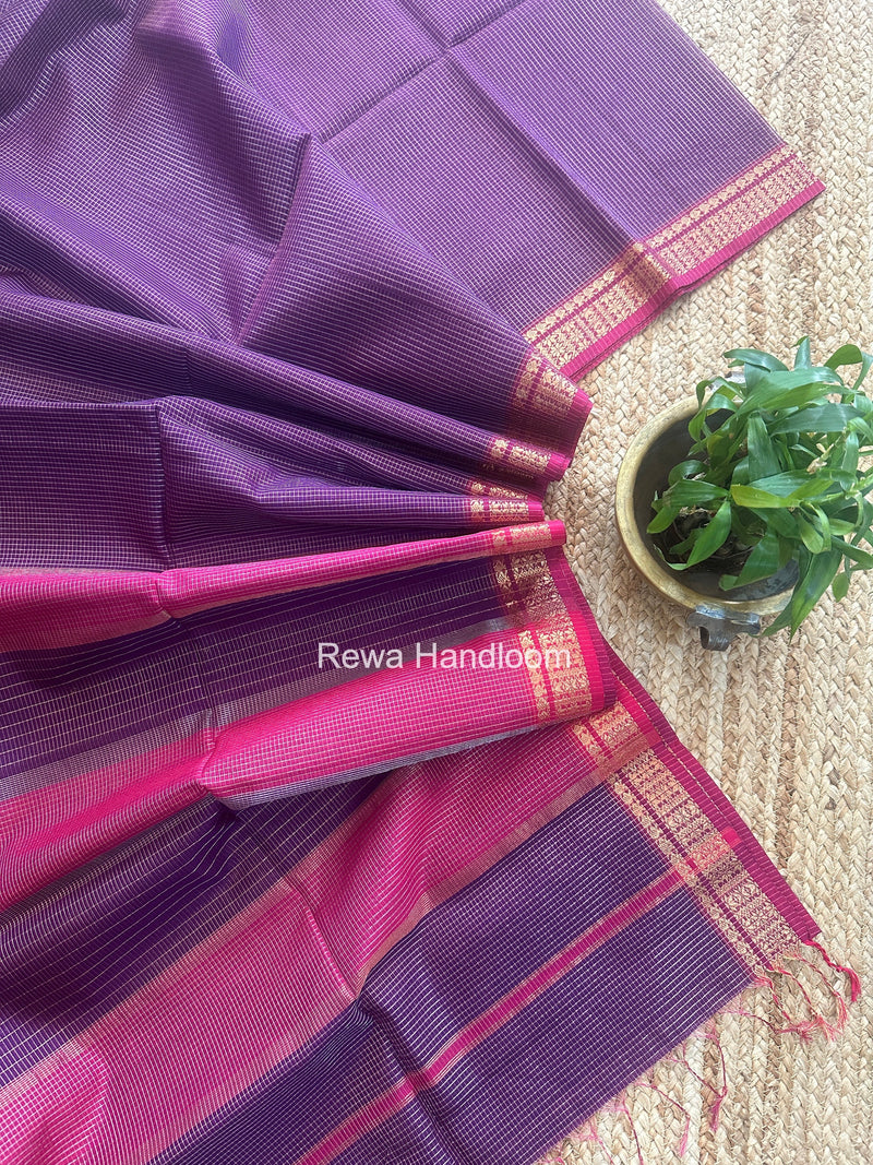 Maheshwari Purple Tissue Silk Saree TCB0077 Rewa Handloom
