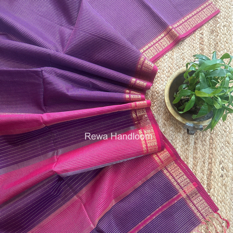 Maheshwari Purple Tissue Silk Saree TCB0077 Rewa Handloom