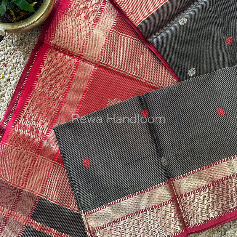 Maheshwari Black Tissue Silk Saree-TBBS07