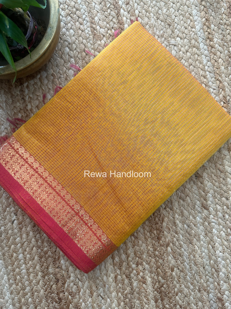 Maheshwari Golden Yellow Tissue Silk Saree TCB0078