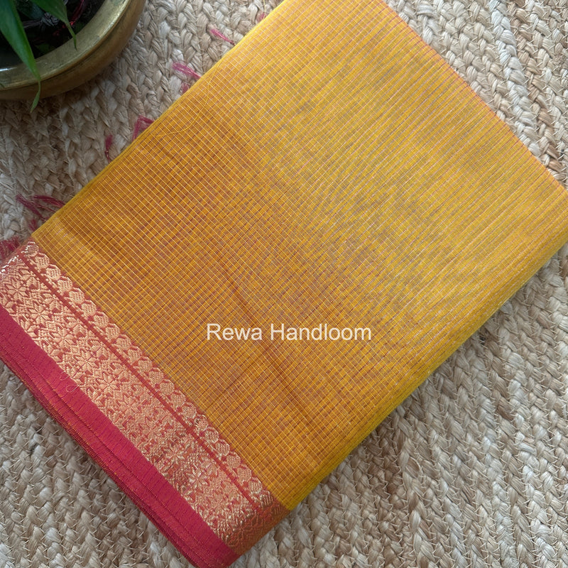 Maheshwari Golden Yellow Tissue Silk Saree TCB0078