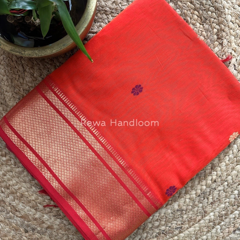 Maheshwari Orange Zari Butti Saree SW012