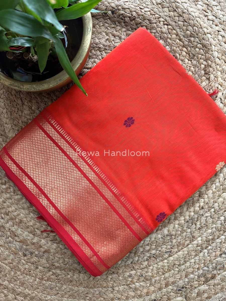 Maheshwari Orange Zari Butti Saree SW012