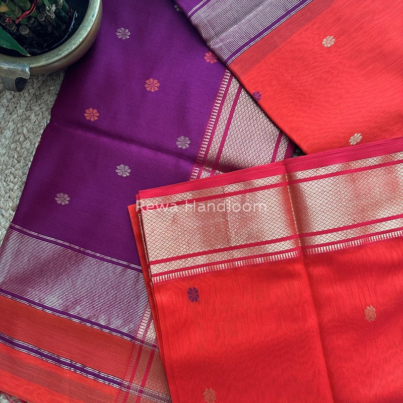 Maheshwari Orange Zari Butti Saree SW012