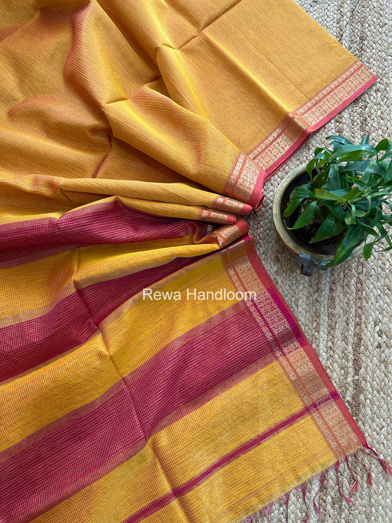 Maheshwari Golden Yellow Tissue Silk Saree TCB0078