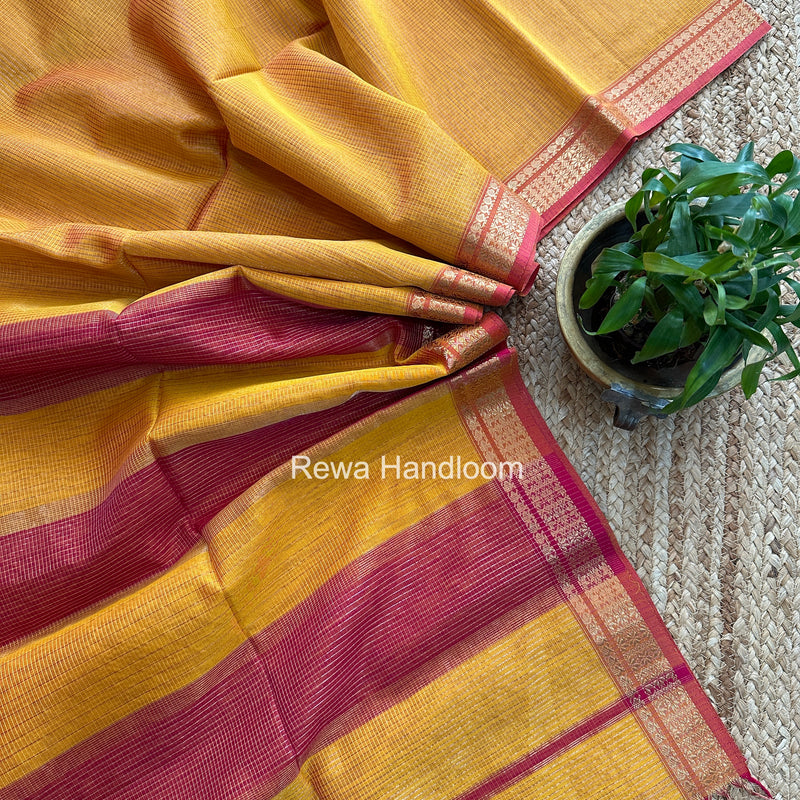 Maheshwari Golden Yellow Tissue Silk Saree TCB0078