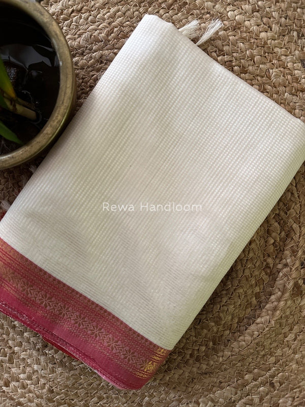 Maheshwari White Garbha Reshami Silk Saree GS195