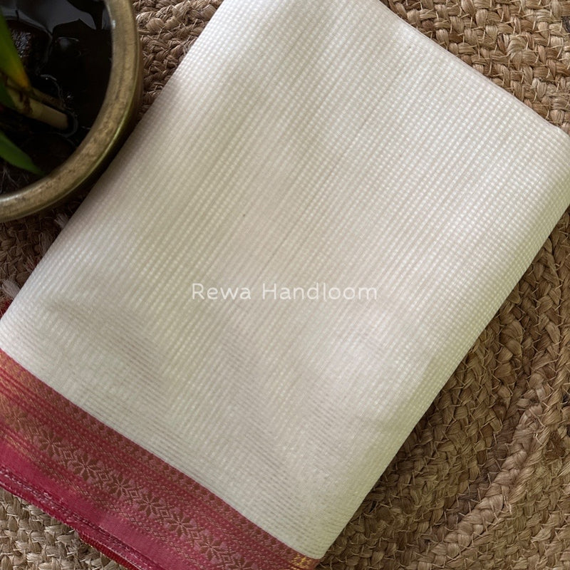 Maheshwari White Garbha Reshami Silk Saree GS195