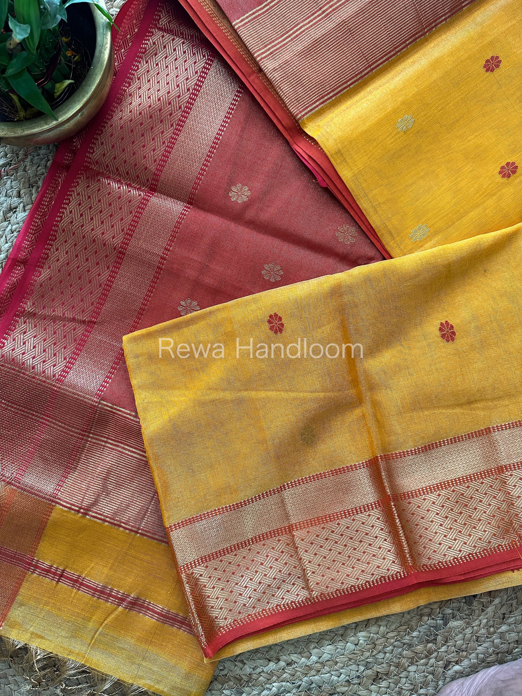 Maheshwari Golden Yellow Tissue Silk Saree-TBBS010