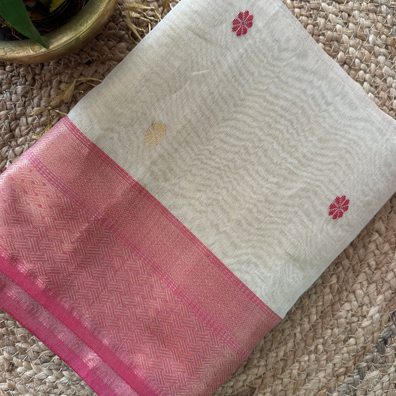 Maheshwari Beige Tissue Silk Saree TBBS03