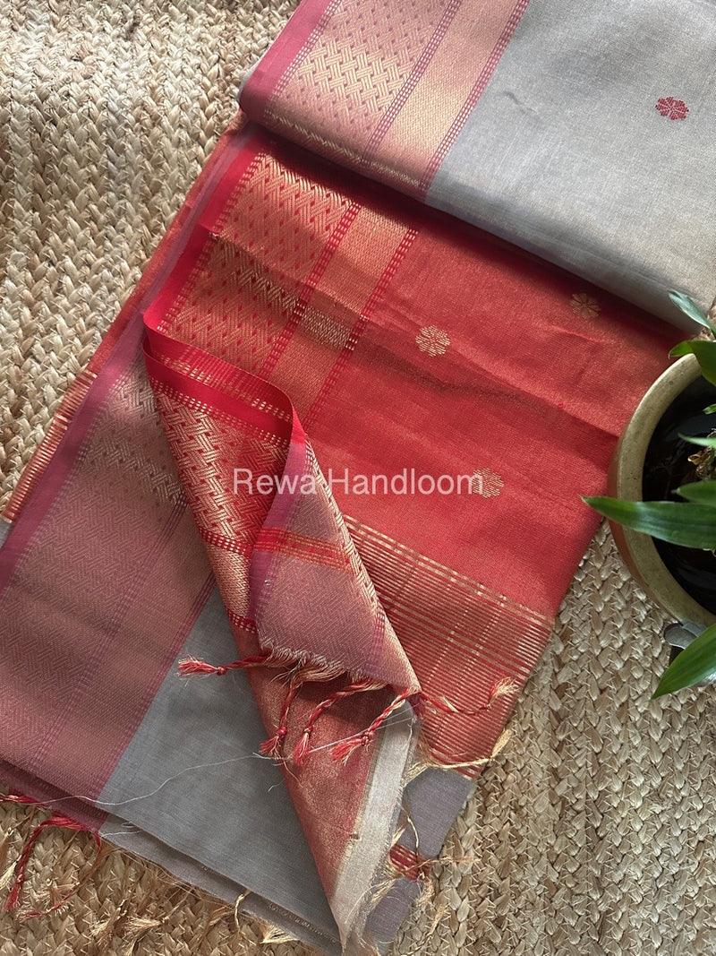 Maheshwari Grey Tissue Butti Saree TBBS0103