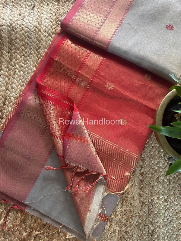 Maheshwari Grey Tissue Butti Saree TBBS0103