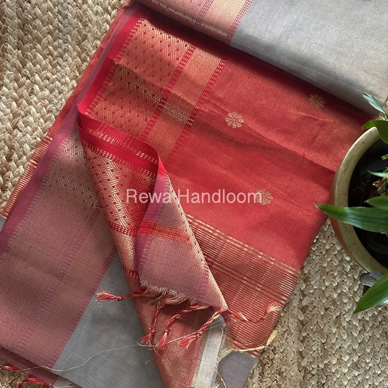 Maheshwari Grey Tissue Butti Saree TBBS0103