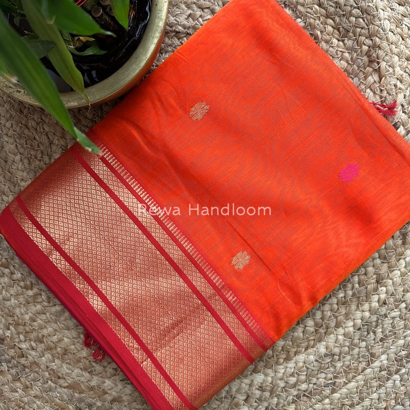 Maheshwari Orange Zari Butti Saree SW015