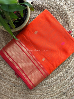 Maheshwari Orange Zari Butti Saree SW015