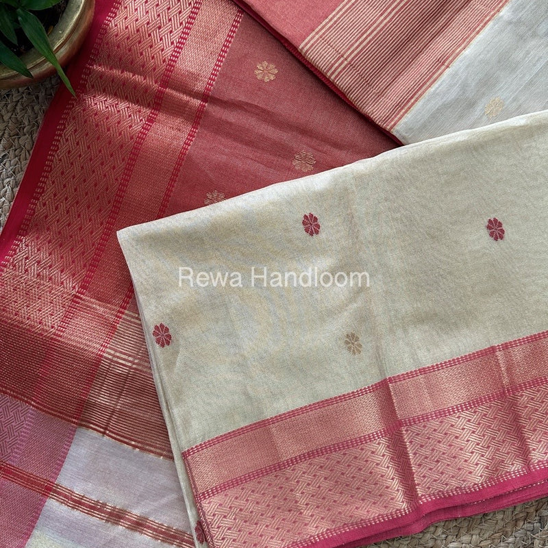 Maheshwari Beige Tissue Silk Saree TBBS03