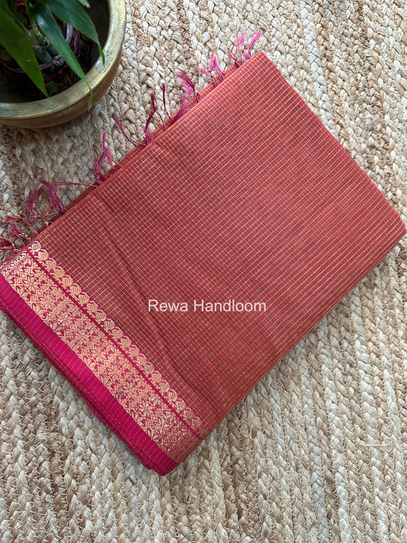 Maheshwari Rust Orange Tissue Silk Saree TCB0079