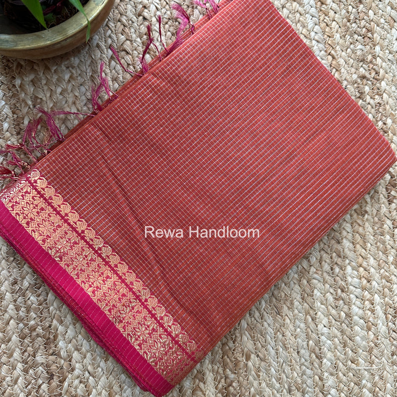 Maheshwari Rust Orange Tissue Silk Saree TCB0079