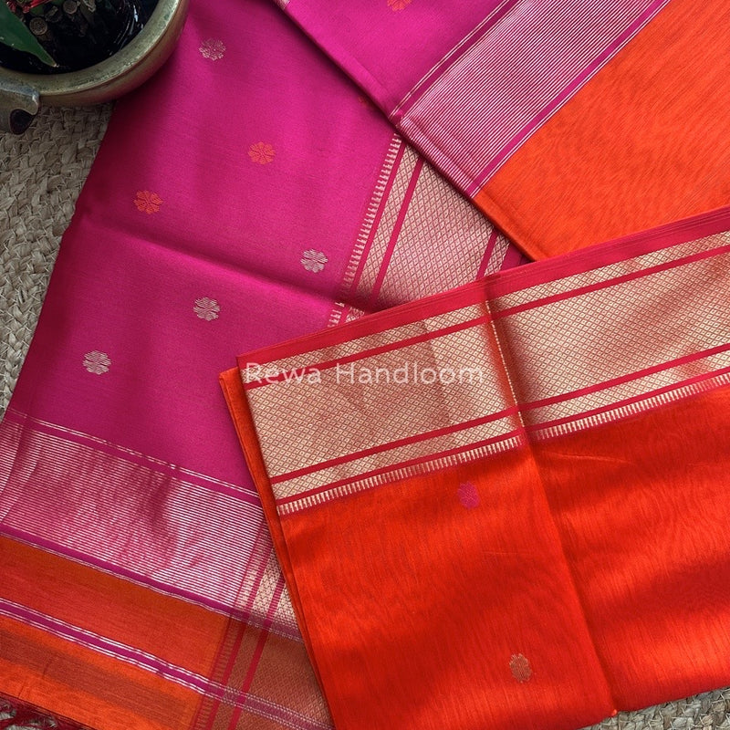 Maheshwari Orange Zari Butti Saree SW015