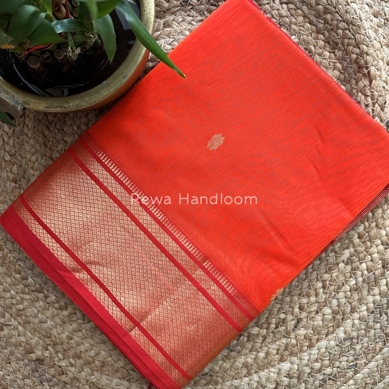 Maheshwari orange Zari Butti Saree SW018