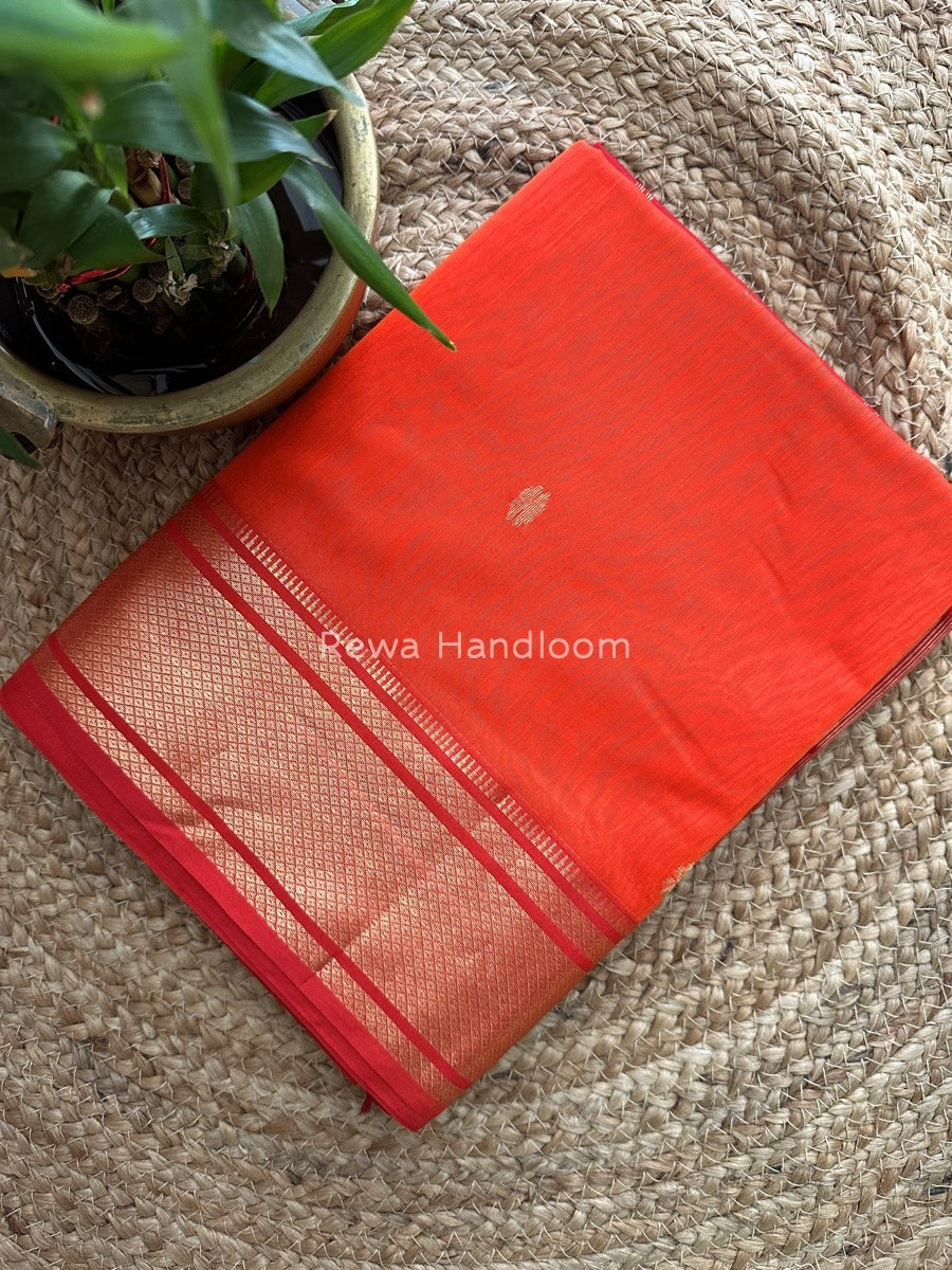 Maheshwari orange Zari Butti Saree SW018