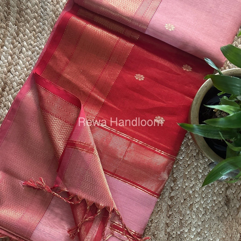 Maheshwari Peach Tissue Butti Saree TBBS0102