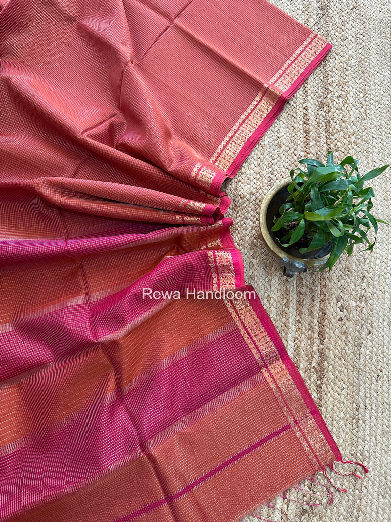 Maheshwari Rust Orange Tissue Silk Saree TCB0079