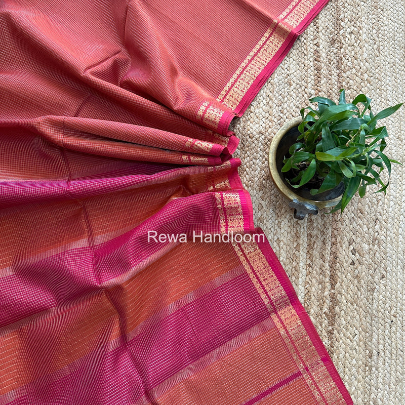 Maheshwari Rust Orange Tissue Silk Saree TCB0079