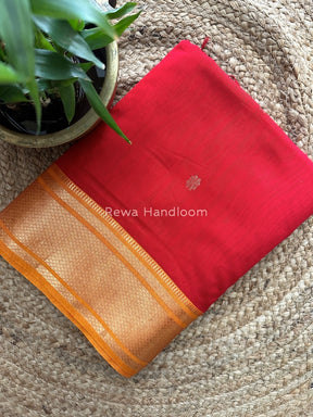 Maheshwari Red Zari Butti Saree SW017