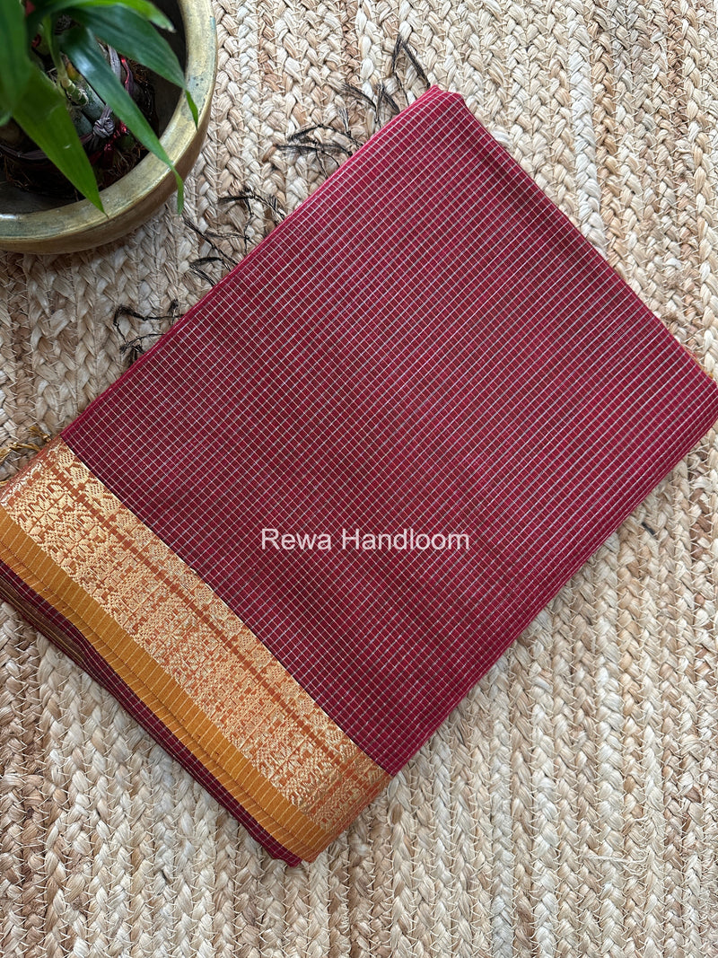 Maheshwari Maroon Tissue Silk Saree TCB0082
