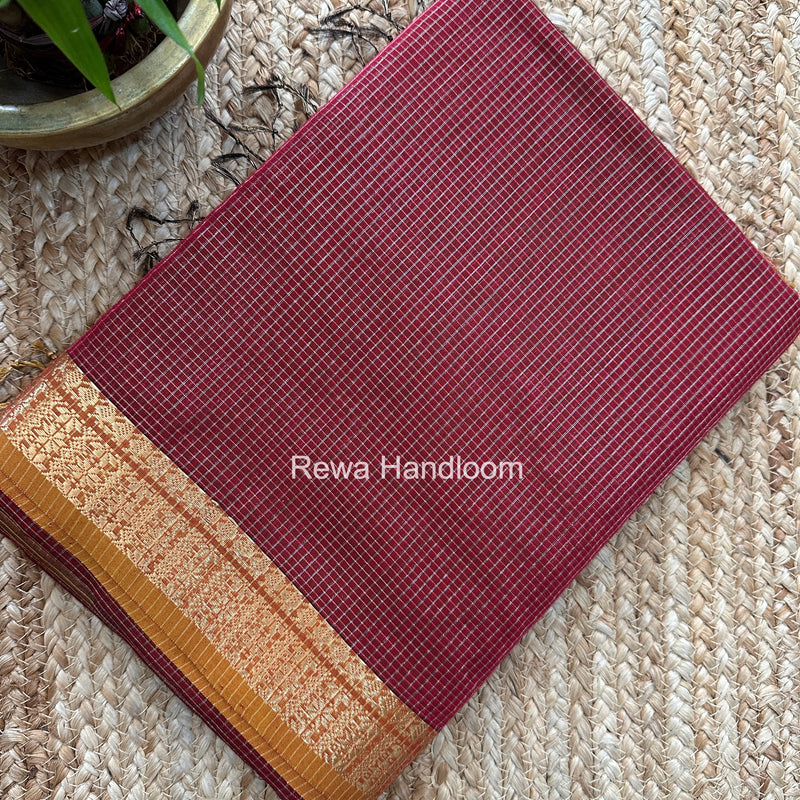 Maheshwari Maroon Tissue Silk Saree TCB0082