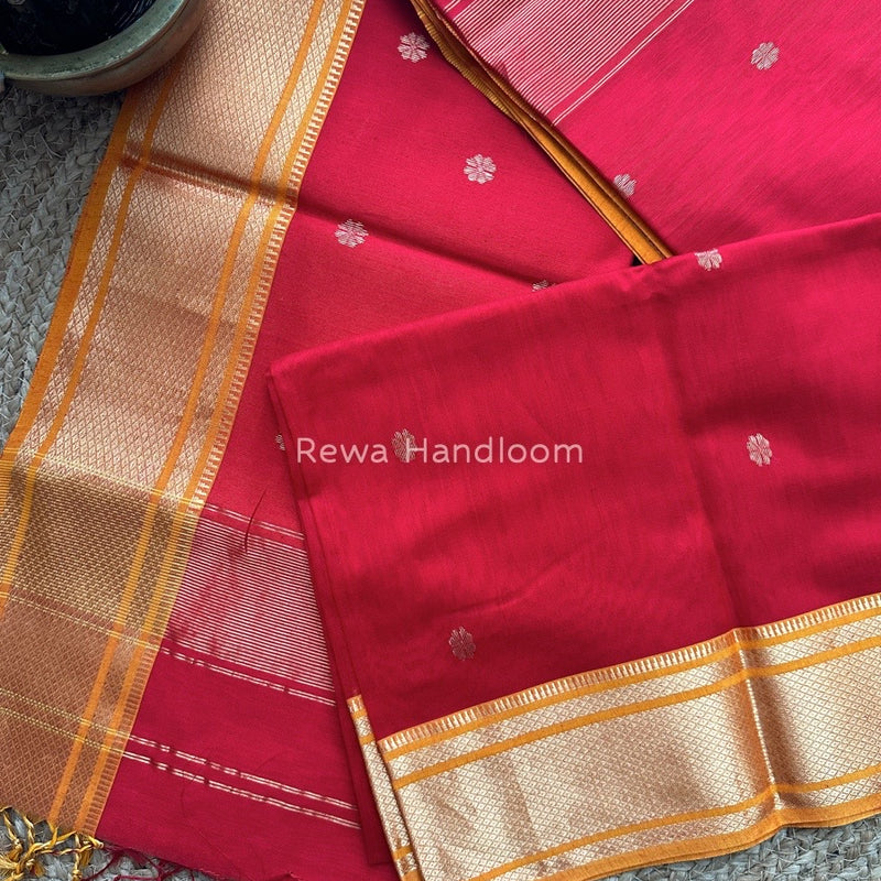 Maheshwari Red Zari Butti Saree SW017