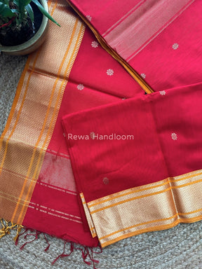 Maheshwari Red Zari Butti Saree SW017