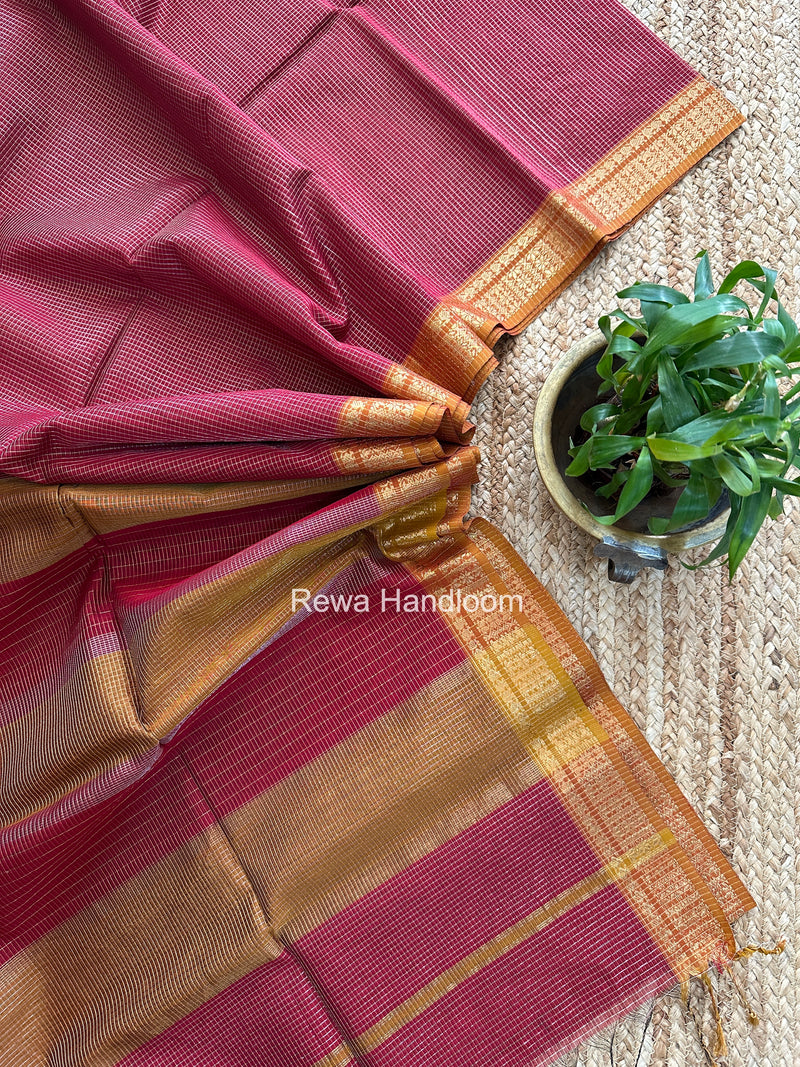 Maheshwari Maroon Tissue Silk Saree TCB0082