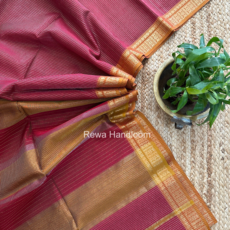 Maheshwari Maroon Tissue Silk Saree TCB0082