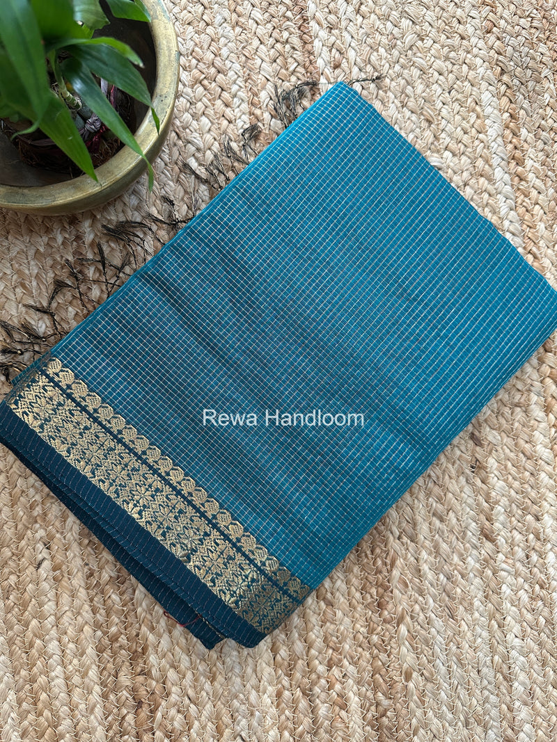 Maheshwari Dark Aqua Green Tissue Silk Saree TCB0081