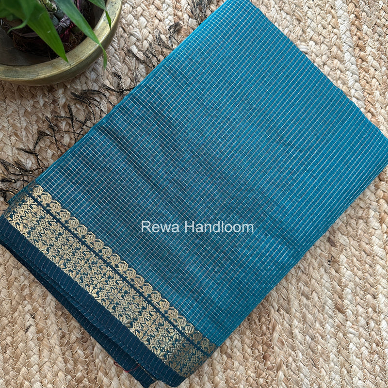 Maheshwari Dark Aqua Green Tissue Silk Saree TCB0081