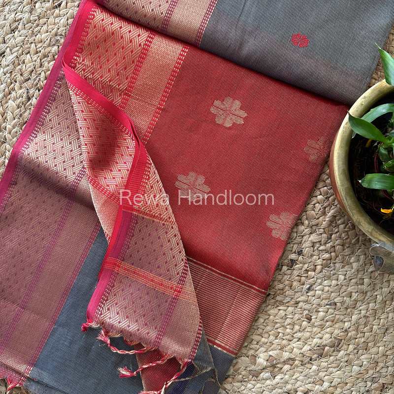 Maheshwari Grey Tissue Silk Saree-TBBS02