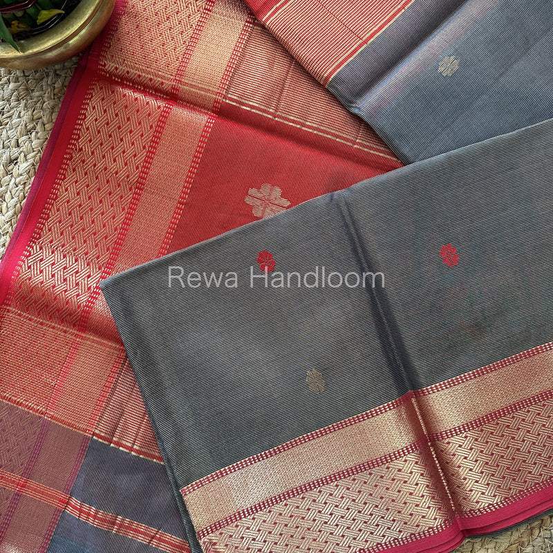 Maheshwari Grey Tissue Silk Saree-TBBS02