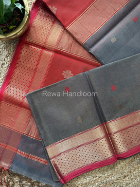 Maheshwari Grey Tissue Silk Saree-TBBS02