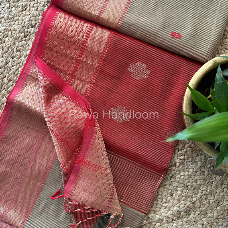 Maheshwari Beige Tissue Silk Saree-TBBS01