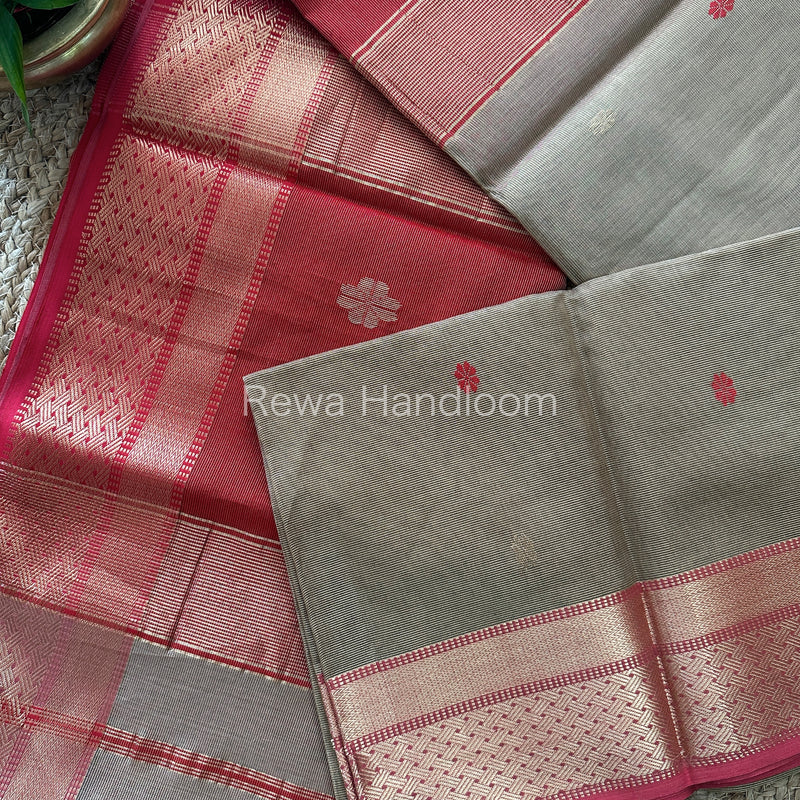 Maheshwari Beige Tissue Silk Saree-TBBS01